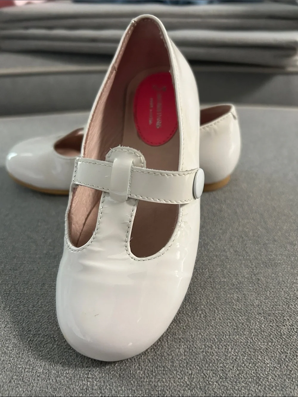 Girls White Patent Mary Jane Dress Shoes with Button Strap